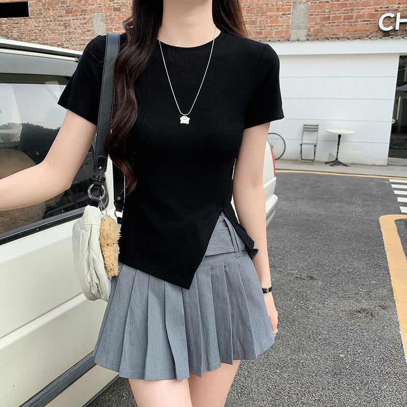 Short-sleeved T-shirt Women's Summer 2023 Summer New Arrival Half-sleeved Solid Color Rayon Slim-fit Tight Top - Image 2