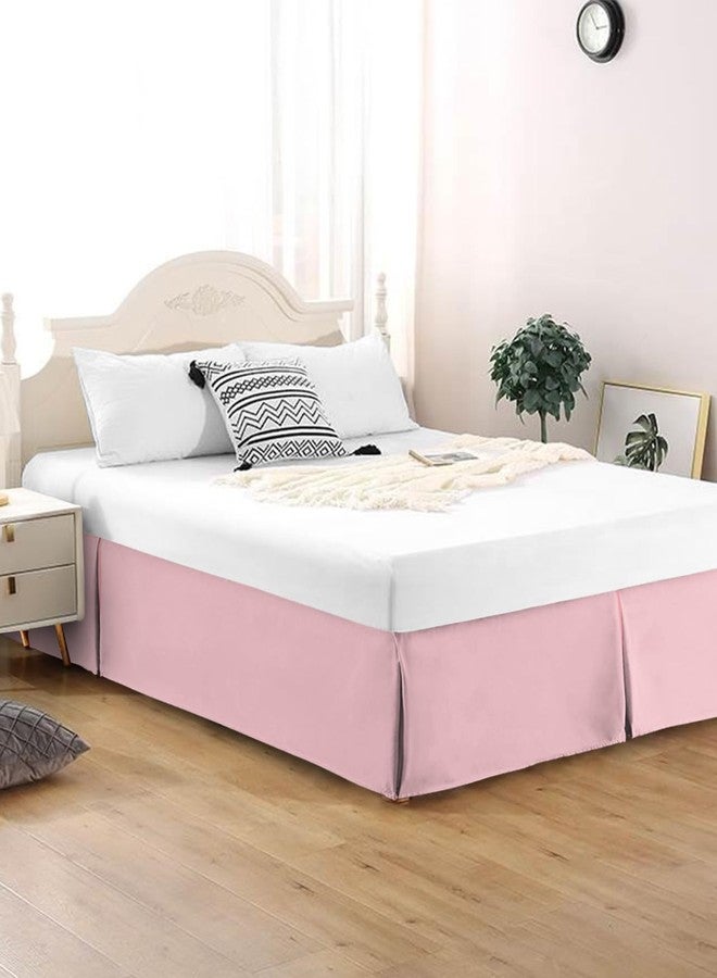Homechoid Light Pink Bed Skirt Queen Size 16 Inch Drop with Split Corners, Dust Ruffled Pleated Bed Skirts Wrap Around Tailored Bed Skirt Valance for Bedroom Pure Pink Solid Color Simple Minimalism Art - Image 2