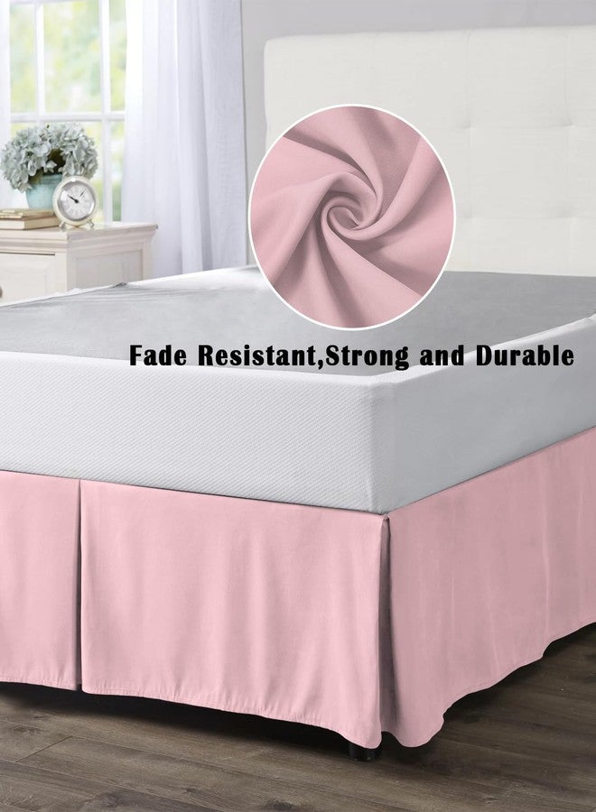 Homechoid Light Pink Bed Skirt Queen Size 16 Inch Drop with Split Corners, Dust Ruffled Pleated Bed Skirts Wrap Around Tailored Bed Skirt Valance for Bedroom Pure Pink Solid Color Simple Minimalism Art - Image 4