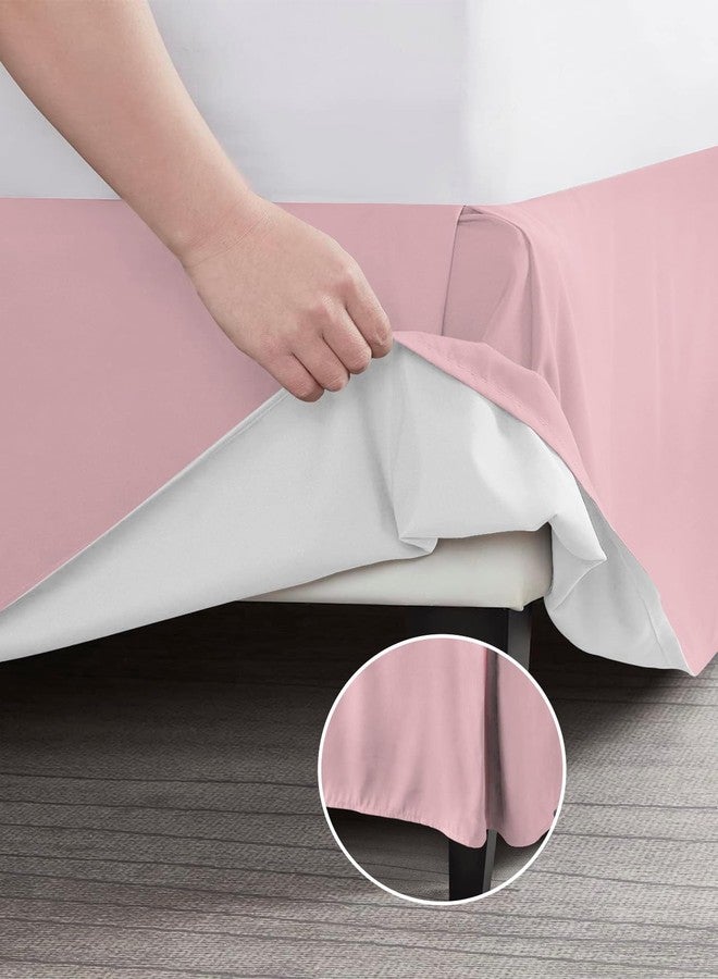Homechoid Light Pink Bed Skirt Queen Size 16 Inch Drop with Split Corners, Dust Ruffled Pleated Bed Skirts Wrap Around Tailored Bed Skirt Valance for Bedroom Pure Pink Solid Color Simple Minimalism Art - Image 5
