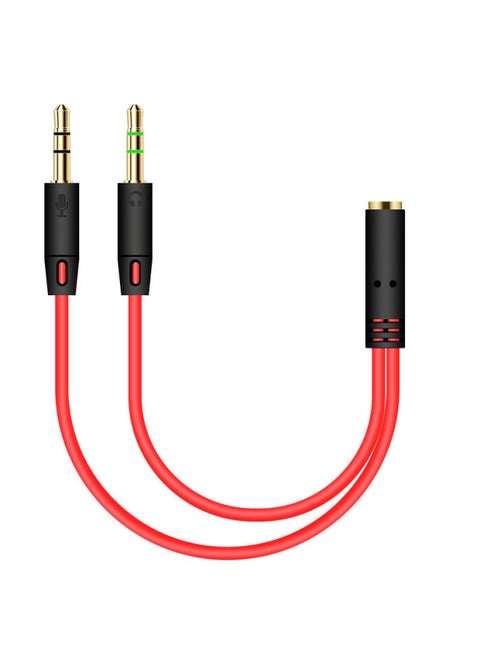 Mobile Phone Headset With Microphone Two-in-one Adapter Desktop Computer Headset Audio Cable Two-in-one Microphone Adapter-Color:Red
