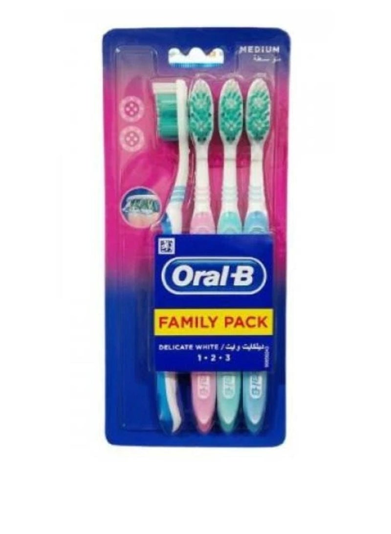 Oral-B Family Pack Toothbrushes, Medium Bristles, Delicate White, 4 Count