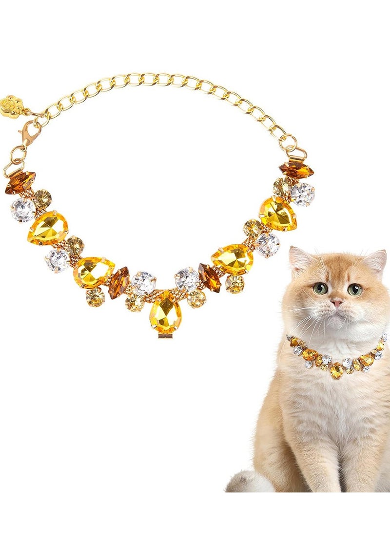 Innoshine Yellow Crystal Pet Jewelry Necklace Collar with Crystal Gemstone Fashion Diamond Necklace For Cat and small Dogs Adjustable Pet Collar for Wedding and Party - Image 1