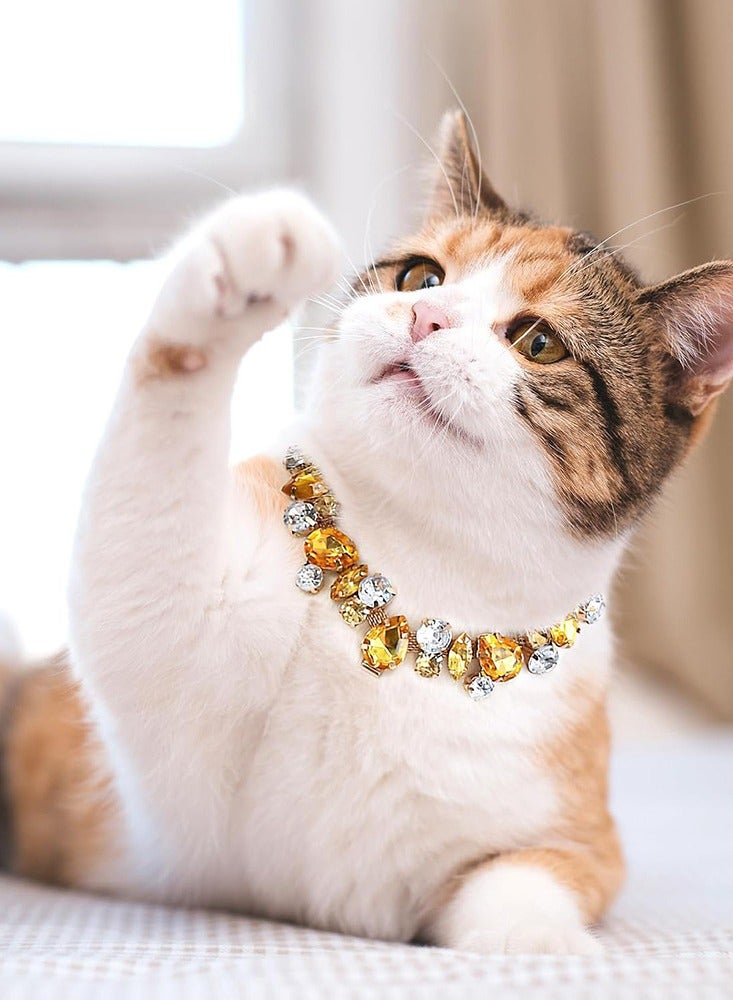 Innoshine Yellow Crystal Pet Jewelry Necklace Collar with Crystal Gemstone Fashion Diamond Necklace For Cat and small Dogs Adjustable Pet Collar for Wedding and Party - Image 2