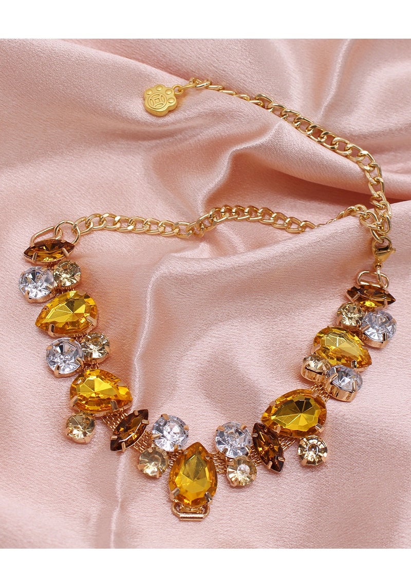 Innoshine Yellow Crystal Pet Jewelry Necklace Collar with Crystal Gemstone Fashion Diamond Necklace For Cat and small Dogs Adjustable Pet Collar for Wedding and Party - Image 3