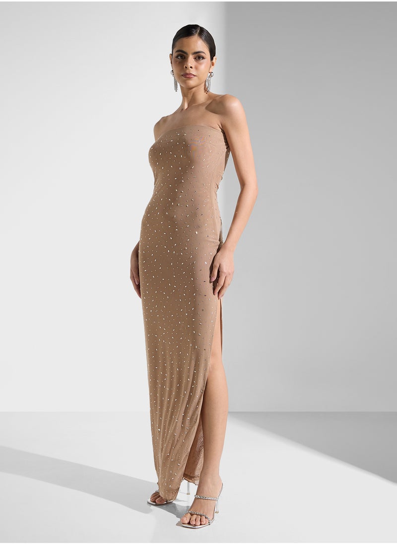 Jaded Rose - Bardot Side Slit Dress - Image 1