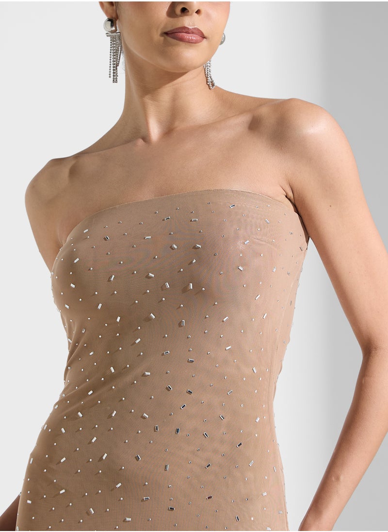 Jaded Rose - Bardot Side Slit Dress - Image 1