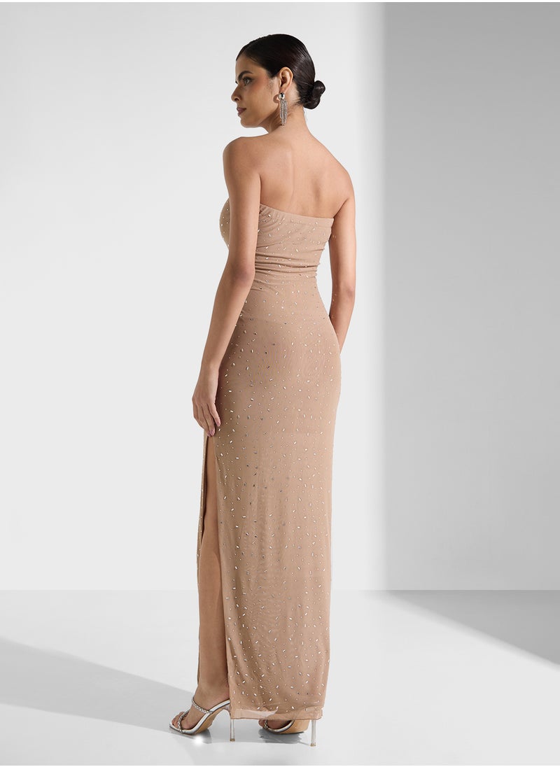 Jaded Rose - Bardot Side Slit Dress - Image 1