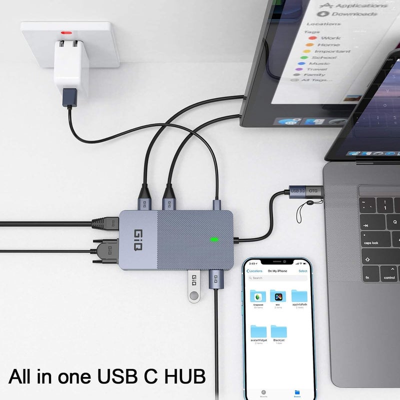 Giq USB Docking Station USB C HUB USB 3.0 to Dual HDMI VGA Adapter Triple Display USB C Laptop Docking Station Dual Monitor HDMI Splitter Extender Compatible with MacBook M1 M2 M3 USB Dock-Grey - Image 4