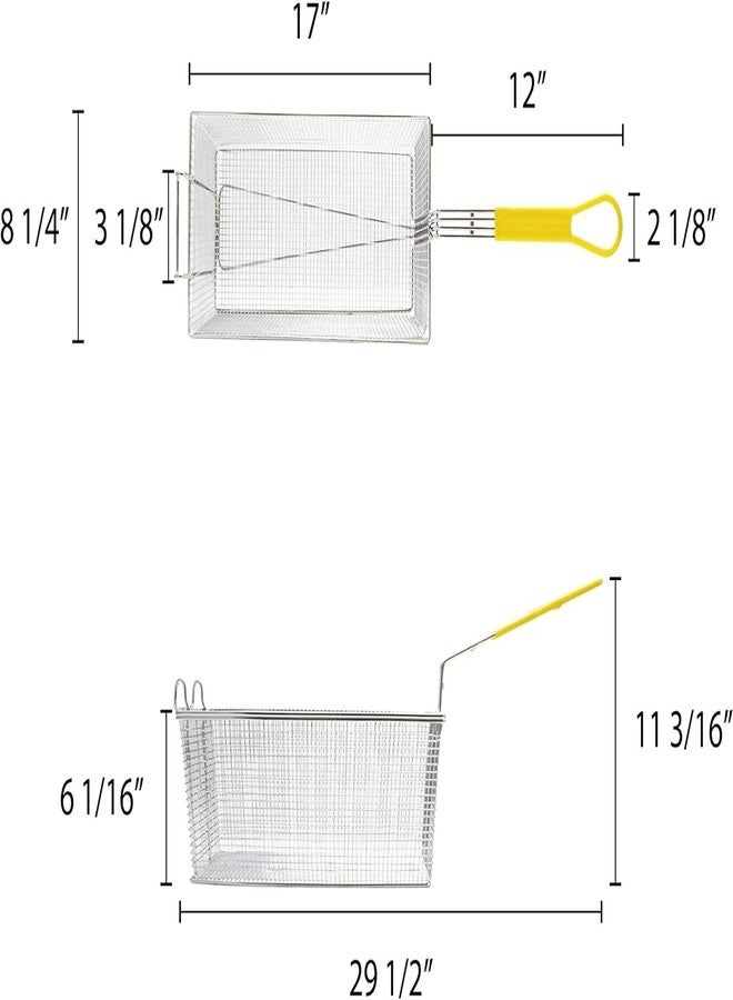 TrueCraftware-17" x 8-1/4" x 6-3/4" Rectangular Deep Fry Basket with Hook Heavy Duty Nickel Plated Iron with Yellow Coated Handle - for Home and Restaurant Kitchen Frying Chips Fish Sausages - Image 3