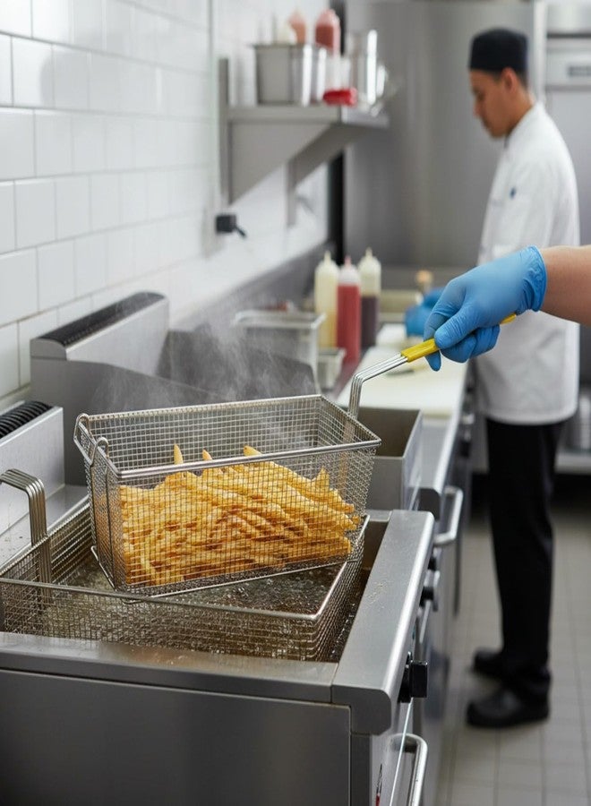 TrueCraftware-17" x 8-1/4" x 6-3/4" Rectangular Deep Fry Basket with Hook Heavy Duty Nickel Plated Iron with Yellow Coated Handle - for Home and Restaurant Kitchen Frying Chips Fish Sausages - Image 2