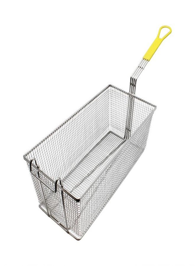 TrueCraftware-17" x 8-1/4" x 6-3/4" Rectangular Deep Fry Basket with Hook Heavy Duty Nickel Plated Iron with Yellow Coated Handle - for Home and Restaurant Kitchen Frying Chips Fish Sausages - Image 1