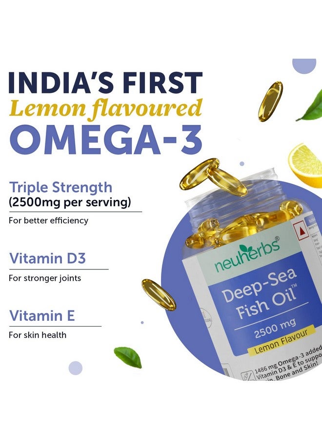 Neuherbs Deep Sea Omega 3 Fish Oil - Omega 3 Supplement Triple Strength 2500 Mg (Essential Fatty Acid Combination of 1486 mg 892 mg EPA 594 mg DHA/serving), Lemon Flavour- 60 Softgel for Men & women - Image 2
