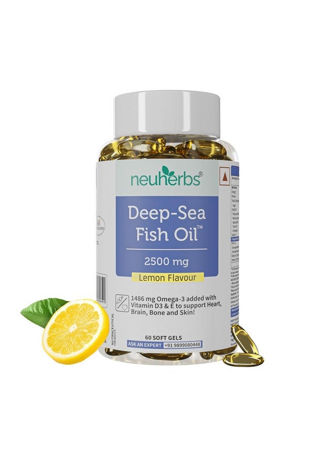 Neuherbs Deep Sea Omega 3 Fish Oil - Omega 3 Supplement Triple Strength 2500 Mg (Essential Fatty Acid Combination of 1486 mg 892 mg EPA 594 mg DHA/serving), Lemon Flavour- 60 Softgel for Men & women - Image 1