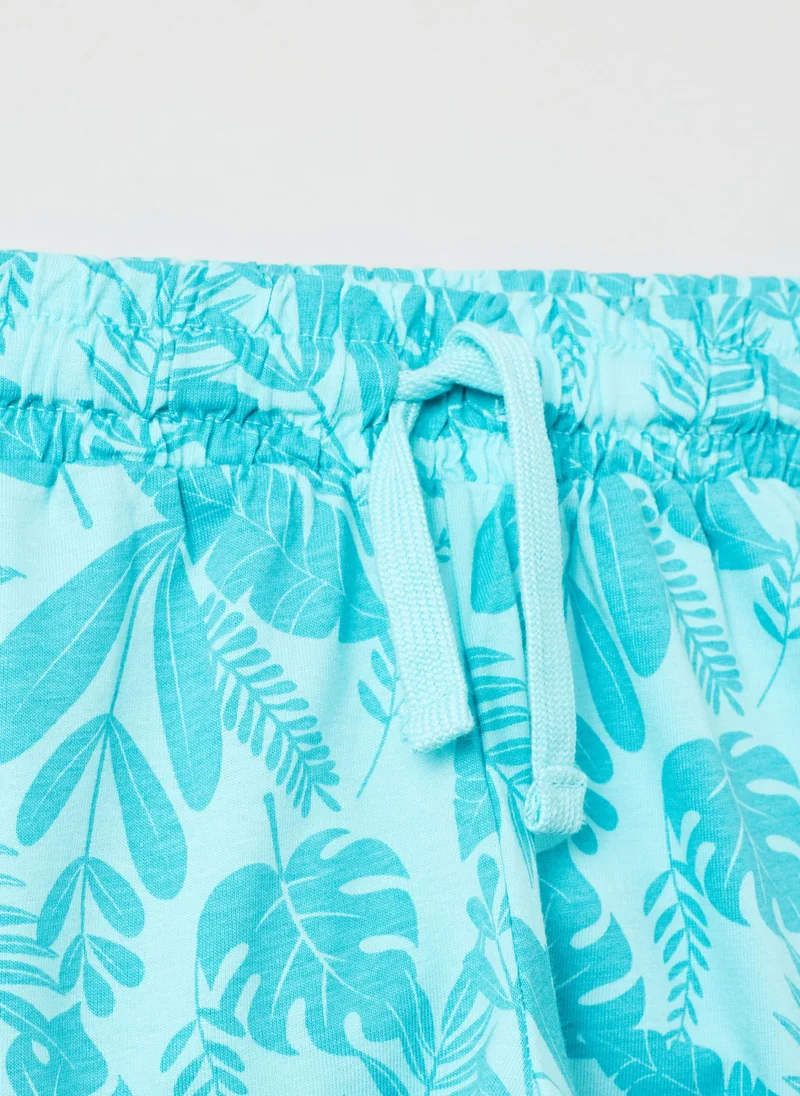 Ovs Shorts With All-Over Tropical Leaves Print