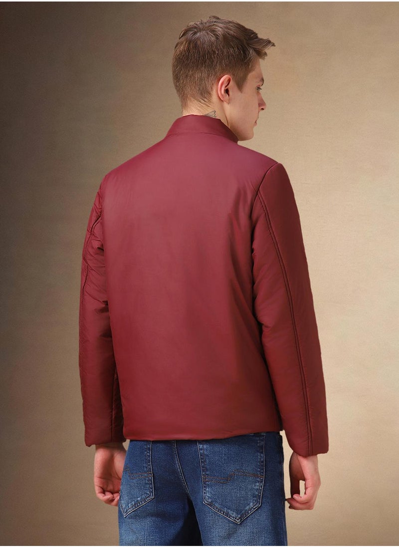 Dennis Lingo Men's Maroon 100% Polyester Solid Regular Fit Jacket  - Image 3