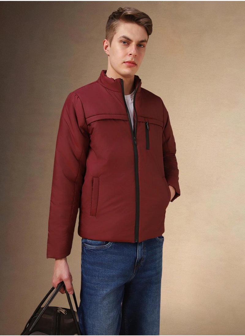 Dennis Lingo Men's Maroon 100% Polyester Solid Regular Fit Jacket  - Image 1