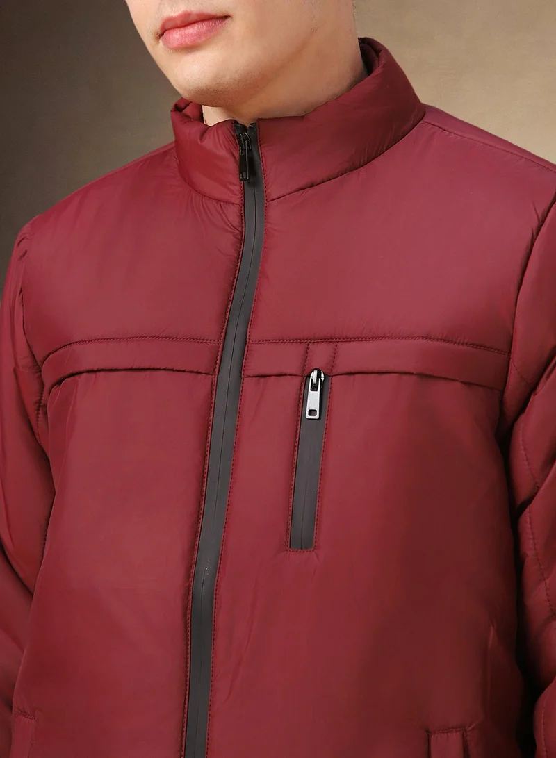 Dennis Lingo Men's Maroon 100% Polyester Solid Regular Fit Jacket