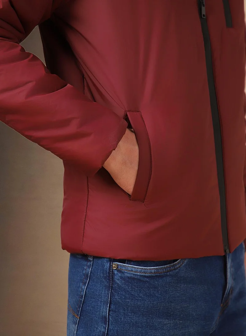 Dennis Lingo Men's Maroon 100% Polyester Solid Regular Fit Jacket