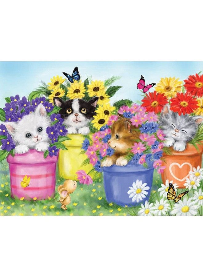 Bits and Pieces 100 Piece Large Piece Family Jigsaw Puzzle For Adults & Kids 15" X 19" Cats In Flower Pots 100 Pc Kitten Colorful Bloom Butterfly Sweet Cute Garden Jigsaw By Makiko - Image 2