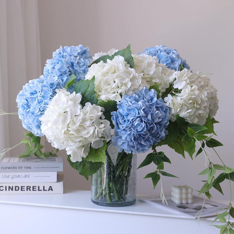 Buart 3PCS Long Stem Big Size Flowers Artificial Silk Hydrangea Lifelike Flowers Real Touch White Artificial Flowers Wedding Shower Bride Bouquets Office Living Room Table Decorations (21 Inch) - Image 4