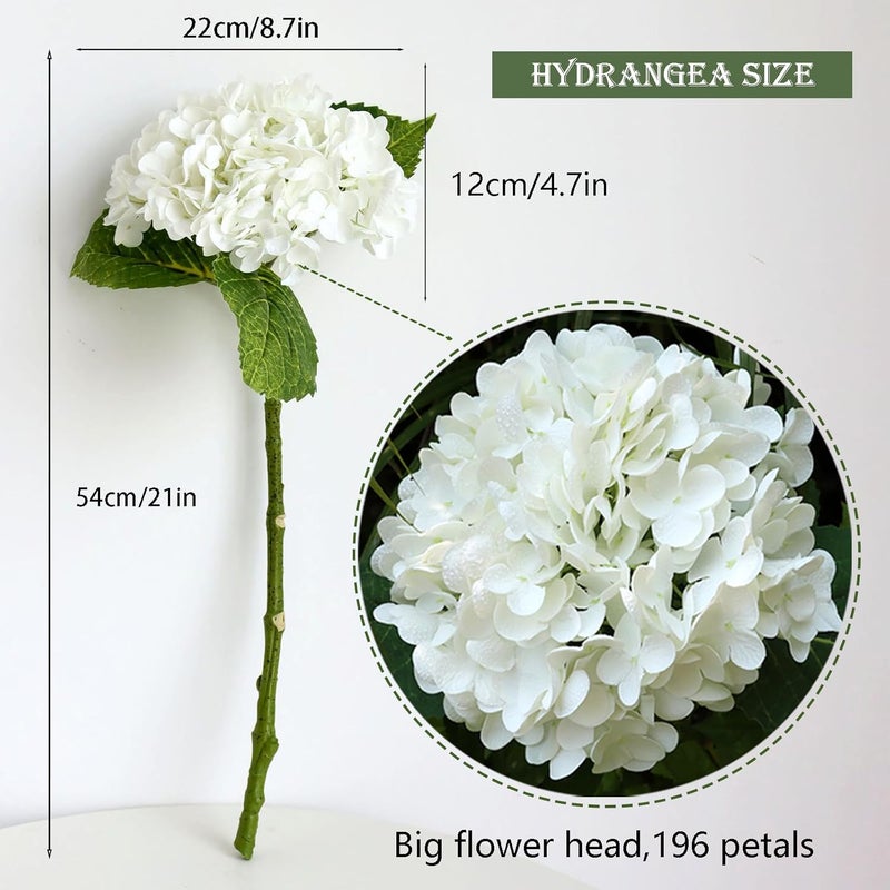 Buart 3PCS Long Stem Big Size Flowers Artificial Silk Hydrangea Lifelike Flowers Real Touch White Artificial Flowers Wedding Shower Bride Bouquets Office Living Room Table Decorations (21 Inch) - Image 2