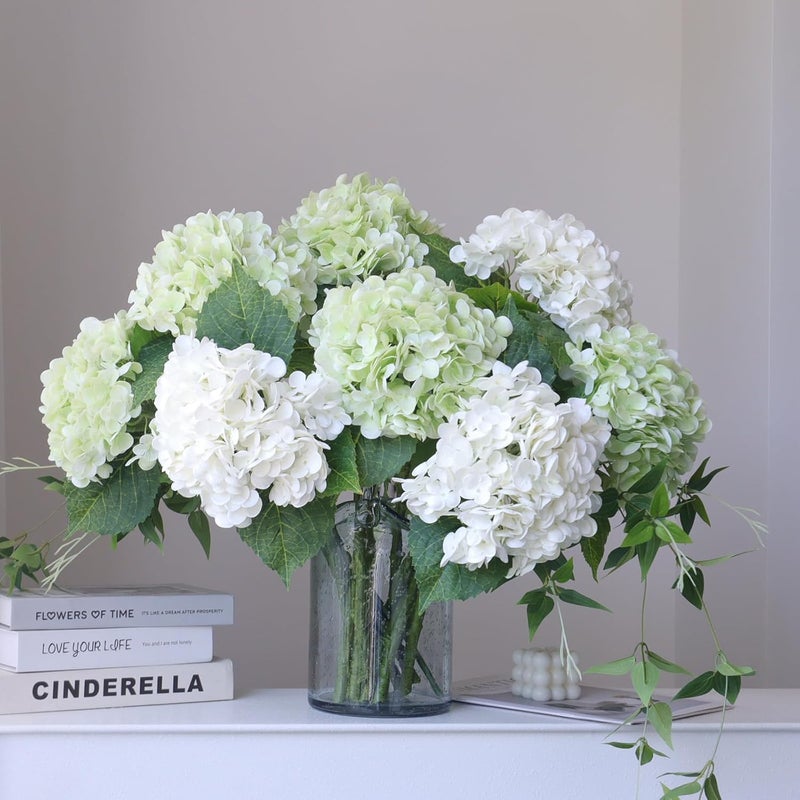Buart 3PCS Long Stem Big Size Flowers Artificial Silk Hydrangea Lifelike Flowers Real Touch White Artificial Flowers Wedding Shower Bride Bouquets Office Living Room Table Decorations (21 Inch) - Image 5