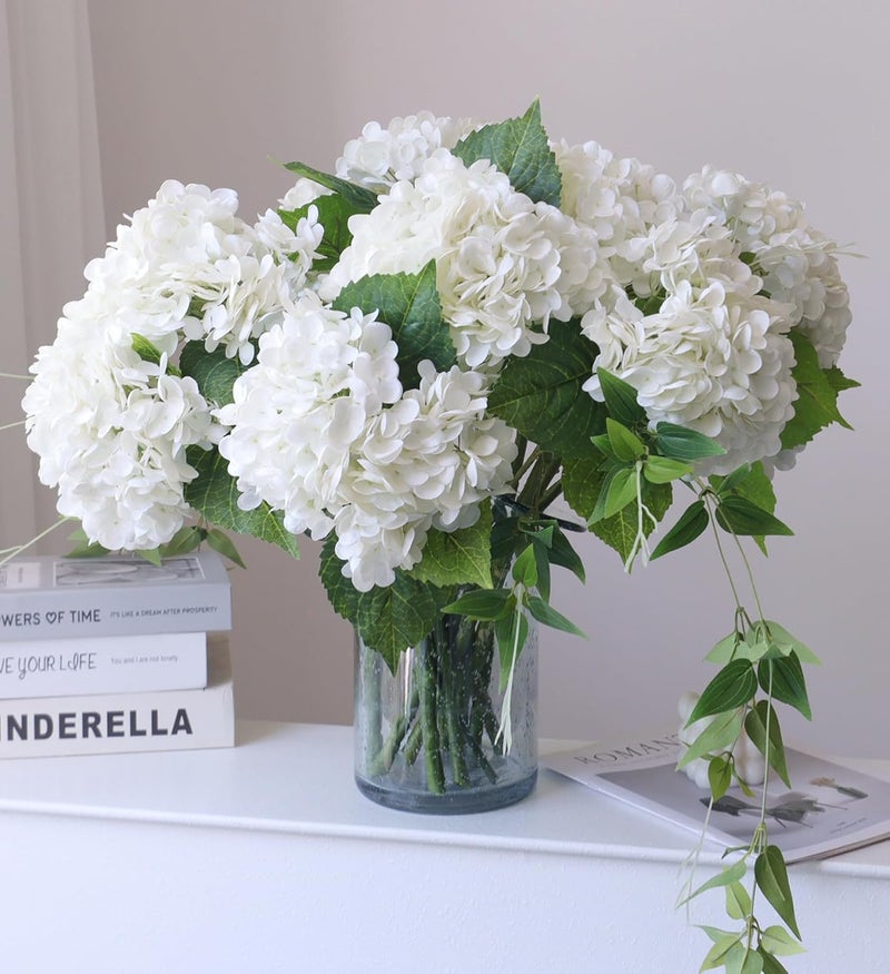Buart 3PCS Long Stem Big Size Flowers Artificial Silk Hydrangea Lifelike Flowers Real Touch White Artificial Flowers Wedding Shower Bride Bouquets Office Living Room Table Decorations (21 Inch) - Image 1