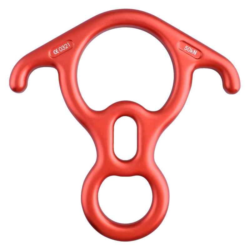 Triwonder 50Kn Rock Climbing Figure 8 Descender Rescue Belay Device Stop Descender And Carabiner Rock Rappelling Gear (Red) - Image 1
