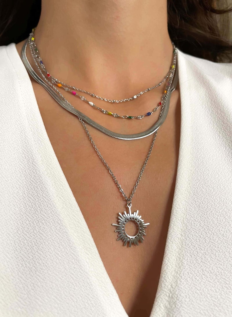 Clé de Lune Empty Sun Pendant Necklace- Silver - Image 4