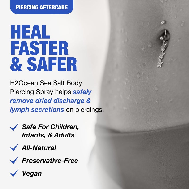 H2Ocean Sea Salt Body Piercing Spray - Saline Piercing Spray for Piercings & Body Modifications - Drug-, Preservative- & GMO-Free Vegan Piercing Aftercare - 6 oz - Image 2