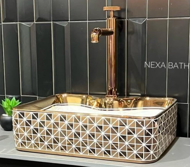 Nexa Bathware Impoarted Ceramic Wash Basin Luxurious Wash basin Table Top Bathroom Sink Wash Rossgold Colour With High Temprature 19 x 15 x 5 INCH829 - Image 4