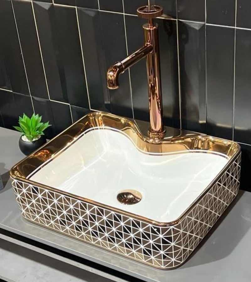 Nexa Bathware Impoarted Ceramic Wash Basin Luxurious Wash basin Table Top Bathroom Sink Wash Rossgold Colour With High Temprature 19 x 15 x 5 INCH829 - Image 2