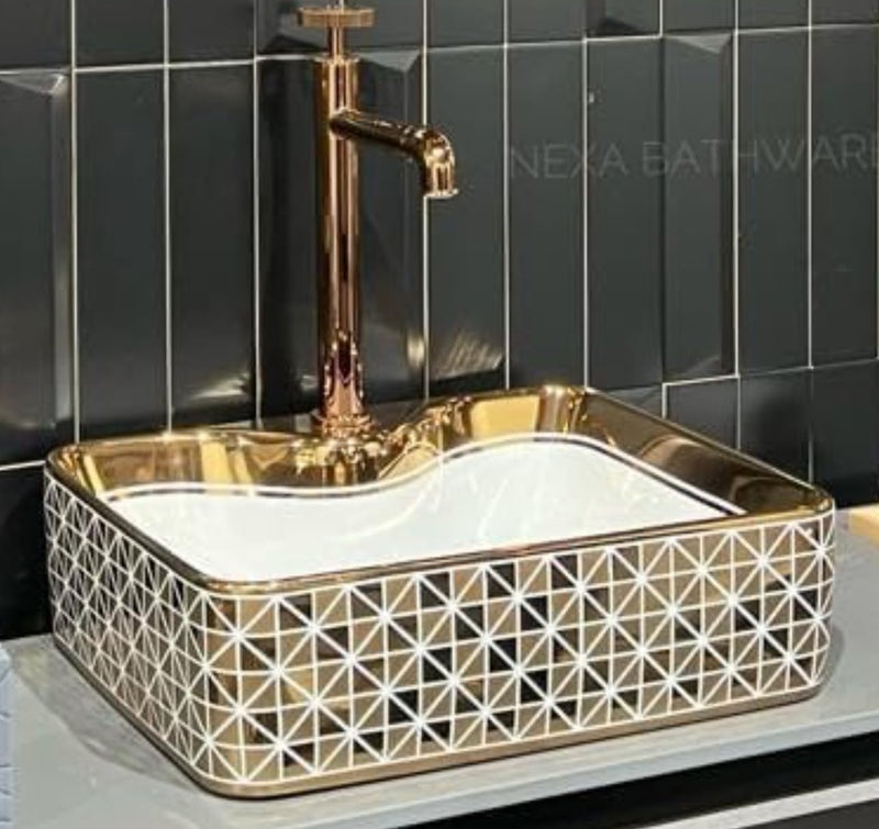 Nexa Bathware Impoarted Ceramic Wash Basin Luxurious Wash basin Table Top Bathroom Sink Wash Rossgold Colour With High Temprature 19 x 15 x 5 INCH829 - Image 5