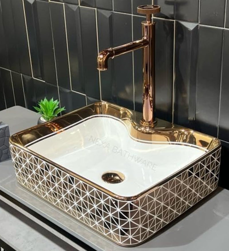 Nexa Bathware Impoarted Ceramic Wash Basin Luxurious Wash basin Table Top Bathroom Sink Wash Rossgold Colour With High Temprature 19 x 15 x 5 INCH829 - Image 3