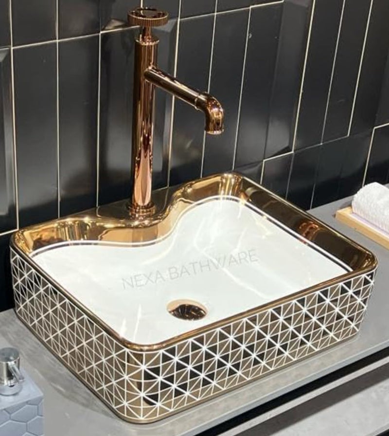 Nexa Bathware Impoarted Ceramic Wash Basin Luxurious Wash basin Table Top Bathroom Sink Wash Rossgold Colour With High Temprature 19 x 15 x 5 INCH829 - Image 1
