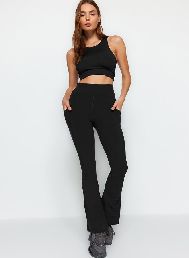 trendyol Black Brushed Soft Fabric Reflective Printed Spanish Leg Yoga Knitted Sports Leggings  - Image 4