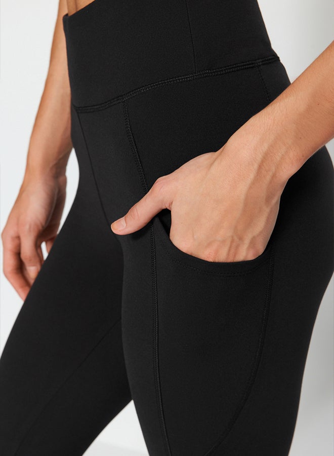 trendyol Black Brushed Soft Fabric Reflective Printed Spanish Leg Yoga Knitted Sports Leggings  - Image 2