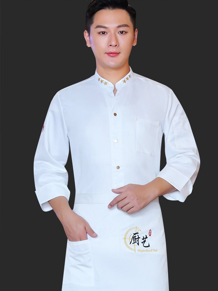 Catering Chef Work Clothes Kitchen Clothes Plus Size Long Sleeve El Kitchen Chef Clothing Men'S Short Sleeve Printed And Embroidered Logo - Image 4