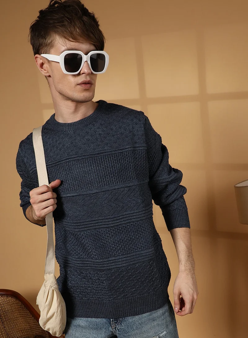 كامبوس سوترا كنزة رجالية محبوكة بنقوش زرقاء بروسية