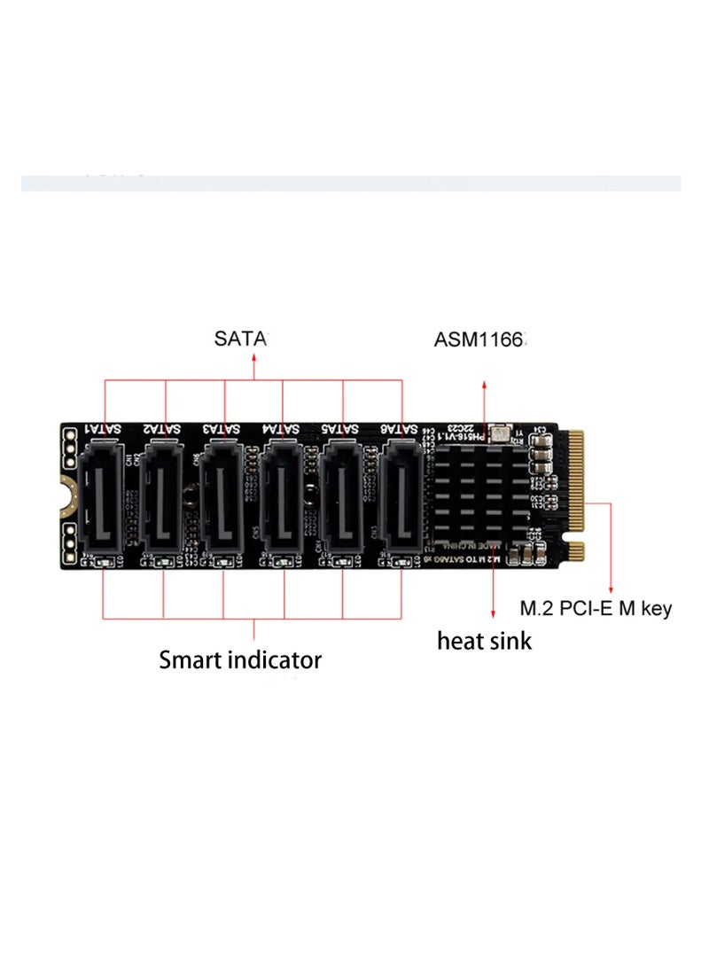 M.2 NVME PCI-E PCIE X4 X8 X16 To 6 Port 3.0 SATA Adapter Card Riser III 6GB/S Chassis server PC Expansion+6PCS 3.0 SATA CABLE(size A)  - Image 5