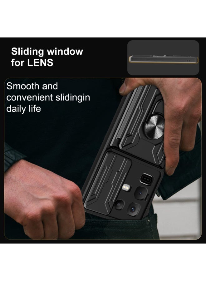 لحالة Infinix ملاحظة 50 S, حامل البطاقة وغطاء عدسة الكاميرا الشريحة, حامل الحلقة المغناطيسية الركض حالة الهاتف الوقائي لحالة Infinix ملاحظة 50 S, أسود - Image 3