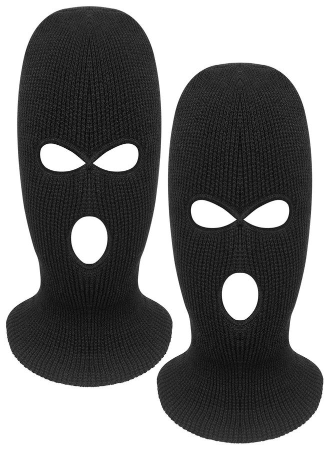 Tmflexe 2 Pack 3-Hole Full Face Mask Cover Ski Mask Winter Balaclava Cap Knitted Face Cover for Winter Outdoor Sports (Black) - Image 1