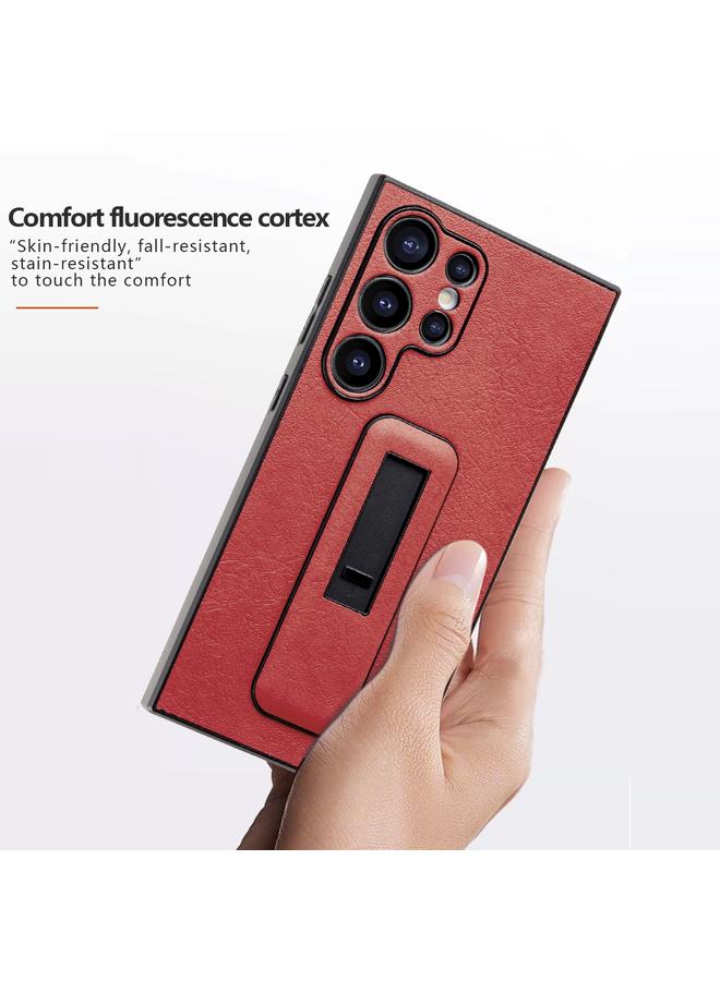 S-TOP Case For Samsung Galaxy S22 Ultra 5G PU Leather Push-pull Bracket Shockproof Phone Case - Image 3