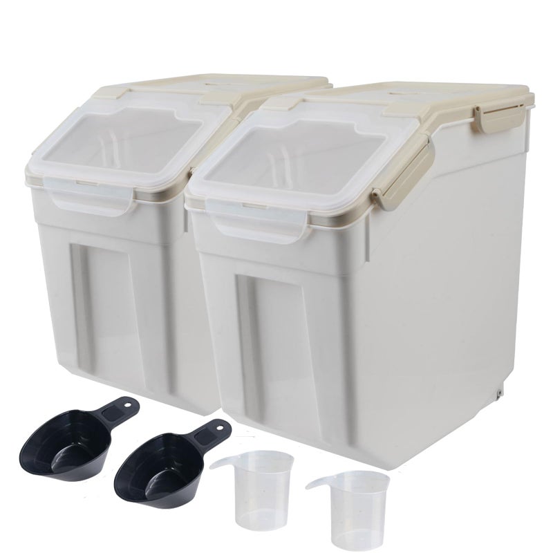 Begino Large Flour Storage Container Bin 25lb, 2Pack Airtight Rice Storage Containers with Wheels Seal Locking Lid, BPA Free with Measuring Cup&Scoop for Flour, Rice, Grain(Gray) - Image 1