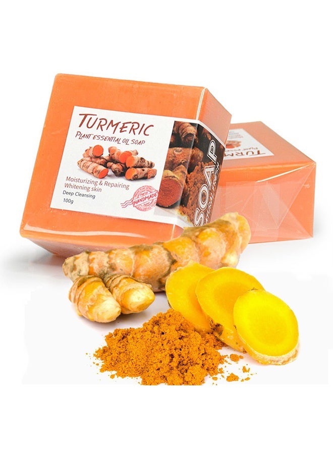 EELHOE Turmeric Plant Essential Oil Soap, Moisturizing Turmeric Soap For Face And Body, Soft And Smoother Skin Reduce Pigmentation, Multiple Parts Can Be Used 100G - Image 2
