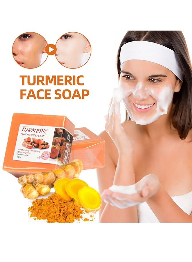 EELHOE Turmeric Plant Essential Oil Soap, Moisturizing Turmeric Soap For Face And Body, Soft And Smoother Skin Reduce Pigmentation, Multiple Parts Can Be Used 100G - Image 1