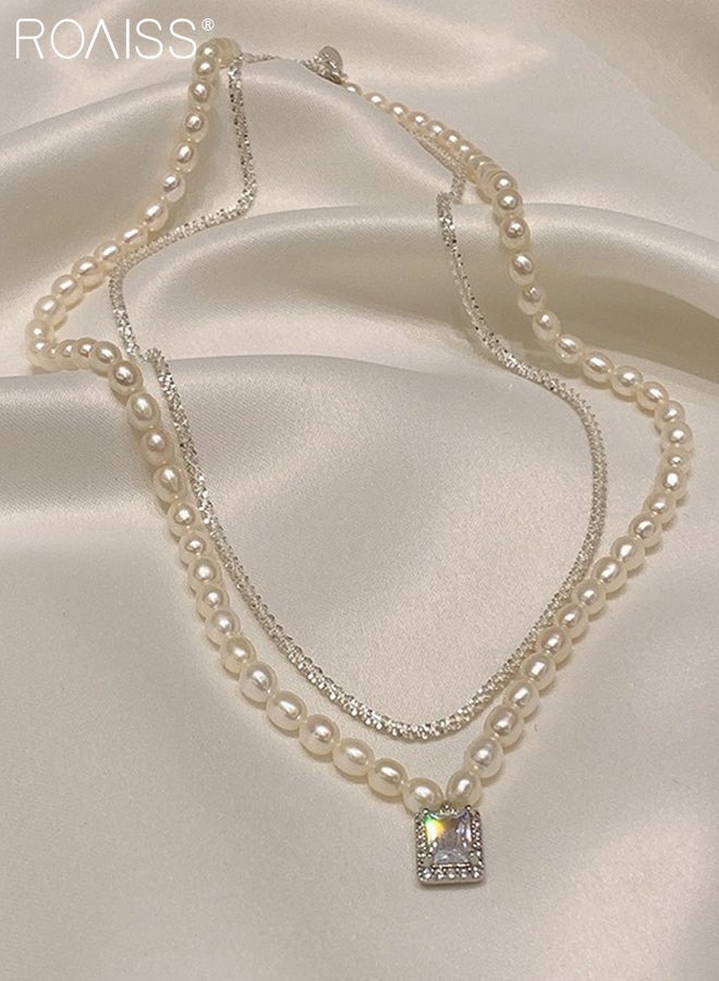 رويس مجموعة مجوهرات مكونة من 3 قطع من عقد اللؤلؤ والأقراط للنساء، عقد عتيق مزدوج الطبقات من الخرز، أقراط غير منتظمة الشكل، بسيطة ومتعددة الاستخدامات، أنيقة وعصرية - Image 5