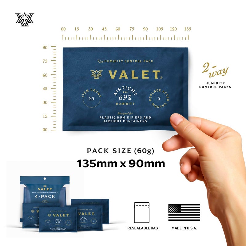 Valet 69% Two-Way Humidity Packs for Plastic Containers, 4-Pack, 60g Each, Prevents Leaks and Controls Moisture with Natural Craft Paper Design, Resealable Bag - Image 2