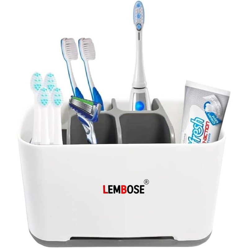 LEMBOSE حامل فرشاة الأسنان ليمبوز، حامل مستلزمات الحمام، منظم بلاستيكي لفرشاة الأسنان ومعجون الأسنان مع 6 حجرات لملحقات المنزل والمكتب - Image 1